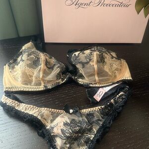 Agent Provocateur Black and Cream Lace Bra Set